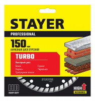 Stayer turbo, 150 мм, (22.2 мм, 7 х 2.4 мм), сегментированный алмазный диск, professional (3662-150)