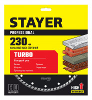 Stayer turbo, 230 мм, (22.2 мм, 7 х 3.1 мм), сегментированный алмазный диск, professional (3662-230)