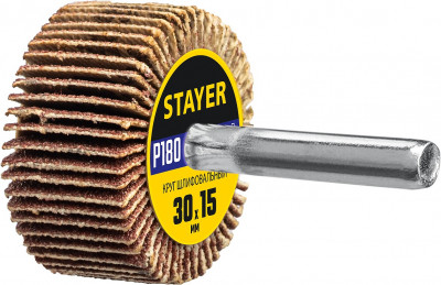 Stayer d 30 x 15 мм, p180, на шпильке d 6 мм, круг шлифовальный лепестковый (36606-180)