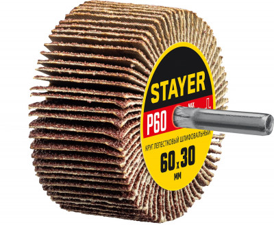 Stayer d 60 x 30 мм, p60, на шпильке d 6 мм, круг шлифовальный лепестковый (36608-060)