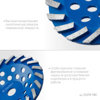 ЗУБР турбо, d 180 мм, сегментная алмазная шлифовальная чашка, профессионал (33370-180)