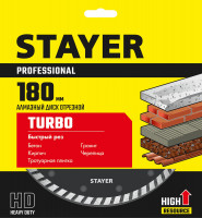 Stayer turbo, 180 мм, (22.2 мм, 7 х 2.6 мм), сегментированный алмазный диск, professional (3662-180)