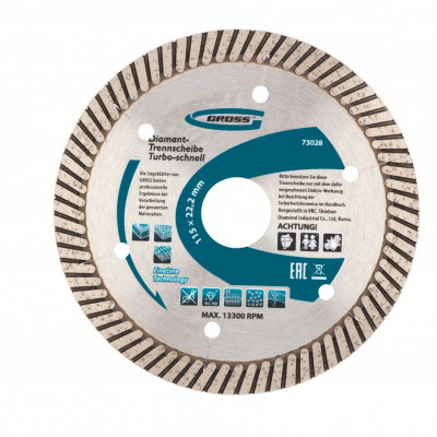 Диск алмазный ф115х22,2мм, турбо с лазерной перфорацией, сухое резание// gross