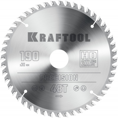 Kraftool precision, 190 х 30 мм, 48т, пильный диск по дереву (36952-190-30)