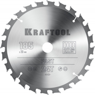 Kraftool fast, 185 х 20 мм, 24т, пильный диск по дереву (36950-185-20)