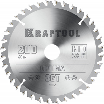 Kraftool optima, 200 х 30 мм, 36т, пильный диск по дереву (36951-200-30)