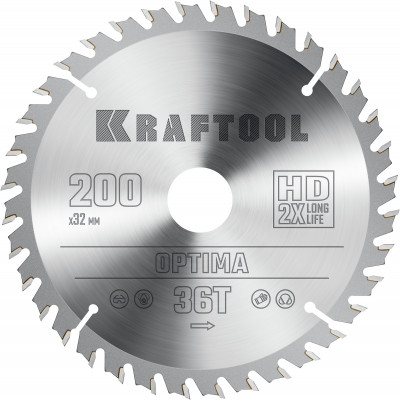 Kraftool optima, 200 х 32 мм, 36т, пильный диск по дереву (36951-200-32)