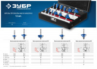 ЗУБР 12 шт, набор профильных фрез по дереву, профессионал (28796-h12)