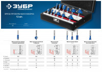 ЗУБР 12 шт, набор профильных фрез по дереву, профессионал (28796-h12)