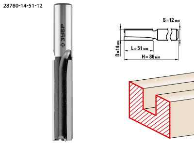 ЗУБР 14 x 51 мм, хвостовик 12 мм, фреза пазовая прямая, профессионал (28780-14-51-12)