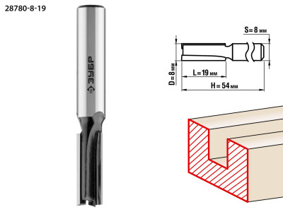 ЗУБР 8 x 19 мм, хвостовик 8 мм, фреза пазовая прямая, профессионал (28780-8-19)
