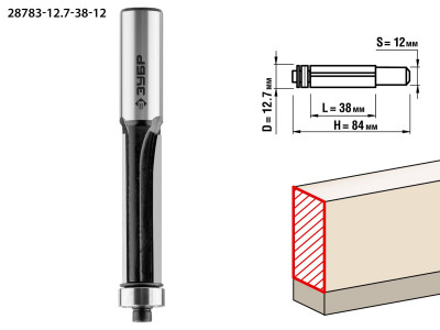 ЗУБР 12.7 x 38 мм, хвостовик 12 мм, фреза кромочная с нижним подшипником, профессионал (28783-12.7-38-12)