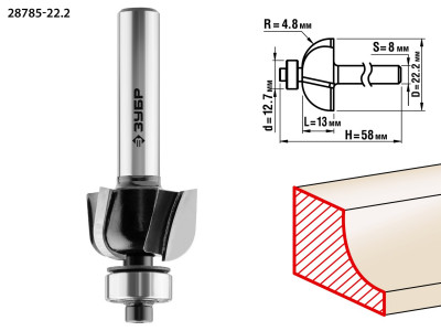 ЗУБР 22.2 x 13 мм, радиус 4.8 мм, фреза кромочная калевочная №2, профессионал (28785-22.2)