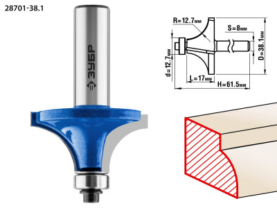 ЗУБР 38.1 x 17 мм, радиус 12.7 мм, фреза кромочная калевочная №1, профессионал (28701-38.1)