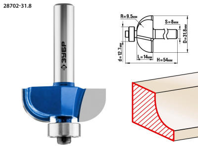 ЗУБР 31.8 x 14 мм, радиус 9.5 мм, фреза кромочная калевочная №2, профессионал (28702-31.8)