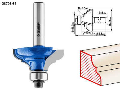 ЗУБР 35 x 17 мм, радиус 5.5 мм, фреза кромочная калевочная №3, профессионал (28703-35)