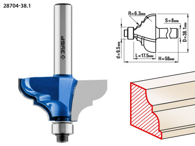 ЗУБР 38.1 x 17.5 мм, радиус 6.3 мм, фреза кромочная калевочная №3, профессионал (28704-38.1)