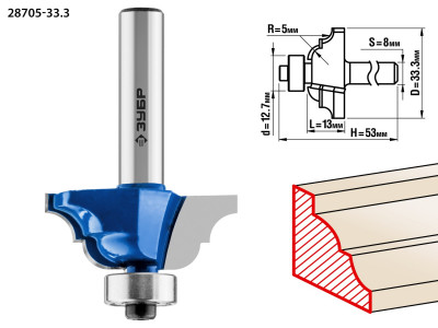 ЗУБР 33.3 x 13 мм, радиус 5 мм, фреза кромочная калевочная №4, профессионал (28705-33.3)