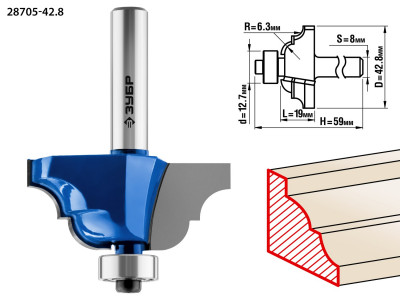 ЗУБР 42.8 x 19 мм, радиус 6.3 мм, фреза кромочная калевочная №4, профессионал (28705-42.8)