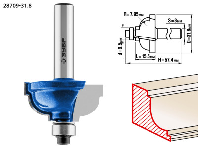 ЗУБР 31.8 x 17 мм, радиус 8 мм, фреза кромочная калевочная №7, профессионал (28709-31.8)