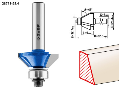 ЗУБР 25.4 x 8 мм, фреза кромочная калевочная (фасочная) №9, профессионал (28711-25.4)