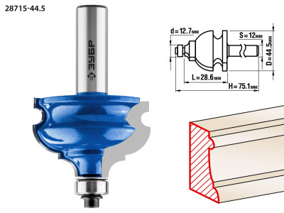ЗУБР 44.5 x 28 мм, хвостовик 12 мм, фреза кромочная фигурная №4, профессионал (28715-44.5)