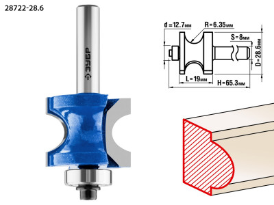 ЗУБР 28.6 x 19 мм, радиус 6.3 мм, фреза полустержневая с подшипником, профессионал (28722-28.6)