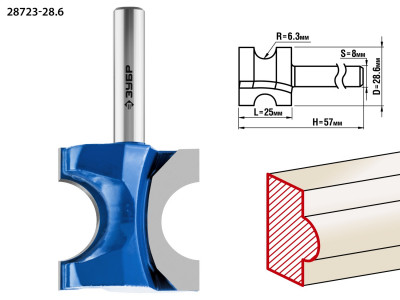 ЗУБР 28.6 x 25 мм, радиус 6.3 мм, фреза полустержневая, профессионал (28723-28.6)