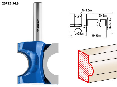 ЗУБР 34.9 x 35 мм, радиус 9.5 мм, фреза полустержневая, профессионал (28723-34.9)