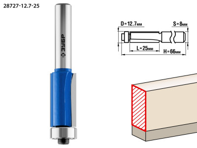 ЗУБР 12.7 x 25 мм, хвостовик 8 мм, фреза кромочная с нижним подшипником, профессионал (28727-12.7-25)