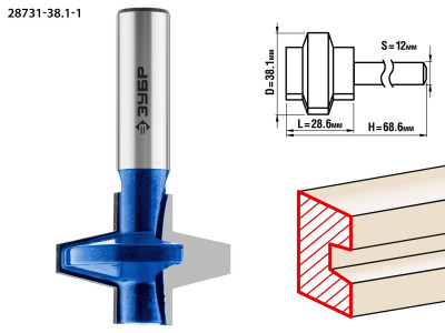 ЗУБР 38.1 x 28.6 мм, хвостовик 12 мм, фреза пазо-шиповая наборная, профессионал (28731-38.1-1)