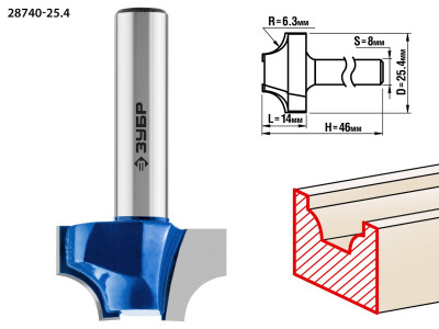 ЗУБР 25.4 x 14 мм, радиус 6.3 мм, фреза пазовая фасонная №1, профессионал (28740-25.4)