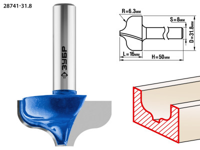 ЗУБР 31.8 x 16 мм, радиус 6.3 мм, фреза пазовая фасонная №2, профессионал (28741-31.8)
