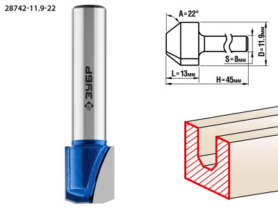 ЗУБР 11.9 x 13 мм, фреза пазовая фасонная №3, профессионал (28742-11.9-22)