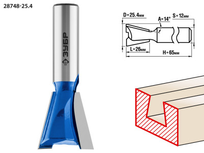 ЗУБР 25.4 x 26 мм, угол 14°, фреза пазовая фасонная 