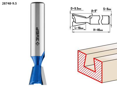 ЗУБР 9.5 x 10 мм, угол 9°, фреза пазовая фасонная 