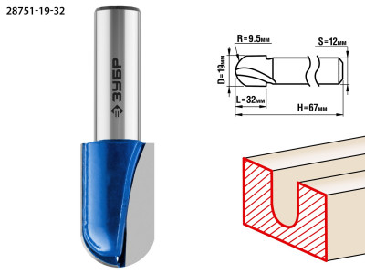 ЗУБР 19 x 32 мм, радиус 12.7 мм, фреза пазовая галтельная, профессионал (28751-19-32)
