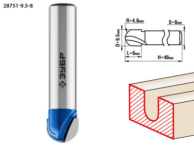 ЗУБР 9.5 x 8 мм, радиус 4.8 мм, фреза пазовая галтельная, профессионал (28751-9.5-8)