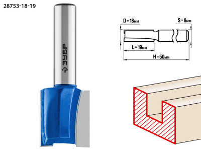 ЗУБР 18 x 19 мм, хвостовик 8 мм, фреза пазовая прямая, профессионал (28753-18-19)