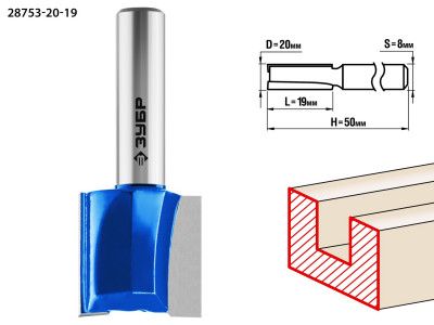 ЗУБР 20 x 19 мм, хвостовик 8 мм, фреза пазовая прямая, профессионал (28753-20-19)