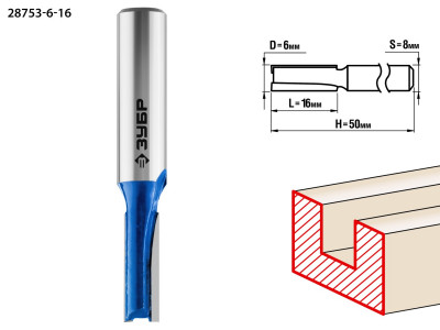 ЗУБР 6 x 16 мм, хвостовик 8 мм, фреза пазовая прямая, профессионал (28753-6-16)