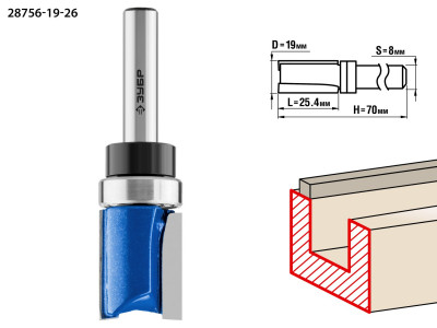 ЗУБР 19 x 26 мм, хвостовик 8 мм, фреза пазовая прямая с верхним подшипником, профессионал (28756-19-26)