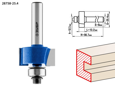 ЗУБР 25.4 x 13 мм, хвостовик 8 мм, фреза фальцевая, профессионал (28758-25.4)
