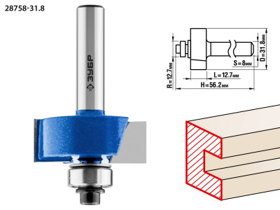 ЗУБР 31.8 x 12.7 мм, хвостовик 8 мм, фреза фальцевая, профессионал (28758-31.8)