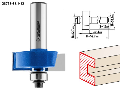 ЗУБР 38.1 x 13 мм, хвостовик 12 мм, фреза фальцевая, профессионал (28758-38.1-12)