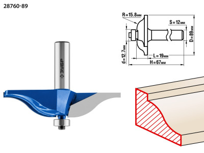 ЗУБР 89 x 19 мм, радиус 15.8 мм, фреза фигирейная №2, профессионал (28760-89)