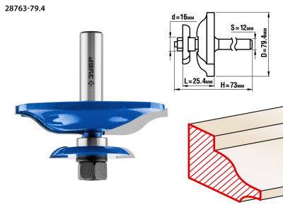 ЗУБР 79.4 x 25.4 мм, хвостовик 12 мм, фреза фигирейная двухсторонняя, профессионал (28763-79.4)