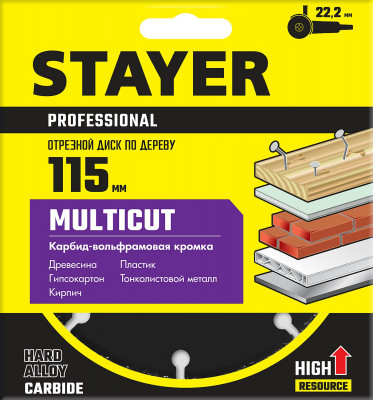 Stayer multicut, 115 х 22.2 мм, для ушм, диск отрезной по дереву (36860-115)