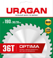 Uragan optima, 190 х 30/20 мм, 36т, пильный диск по дереву (36801-190-30-36)