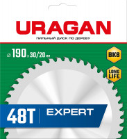 Uragan expert, 190 х 30/20 мм, 48т, пильный диск по дереву (36802-190-30-48)